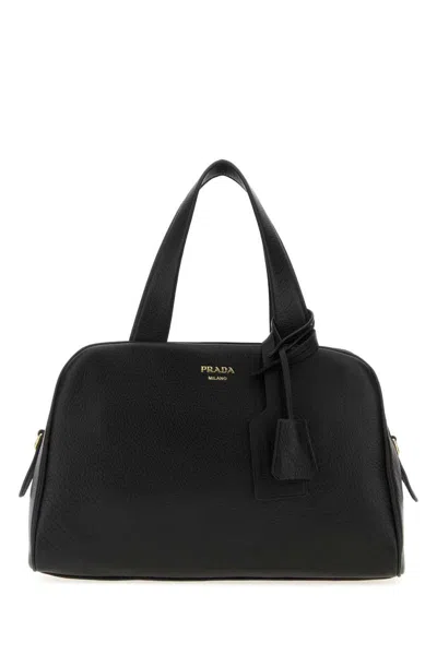 Prada Medium Black Leather Handbag In Purple