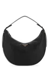 Prada Triangle Logo Plaque Moon Shaped Shoulder Bag In Black