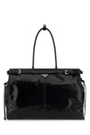 Prada Leather Shoulder Bag With Metal Hardware And Top Handle In Animal Print