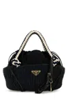 Prada Small Handbag With Braided Handles And Texture In Black