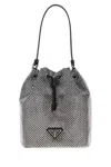 Prada Embellished Satin Bucket Bag In Silver