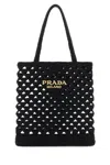 Prada Straw Tote Bag With Knit Design And Shoulder Straps In Black