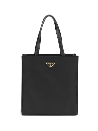 Prada Re-nylon Triangle-logo Tote Bag In Black