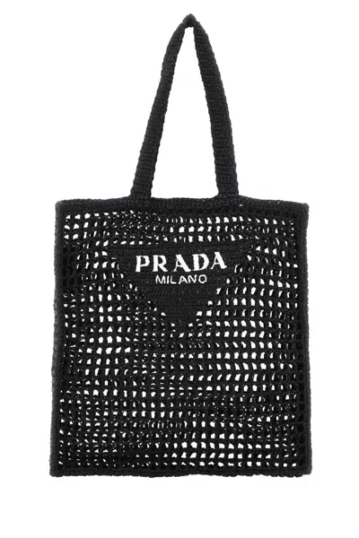 Prada Raffia Tote Bag With Logo In Purple