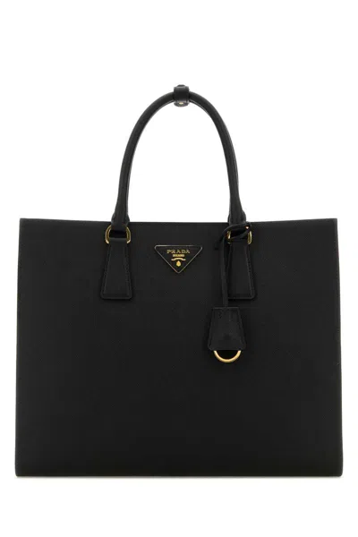 Prada Large Saffiano Leather Handbag In Black