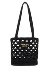 Prada Logo Crochet Tote Bag In Black