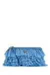 Prada Crochet Clutch Featuring Fringe Detailing In Blue