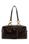Prada Medium Brown Leather Dangle Bag Women In Brown
