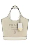 Prada Sand Canvas Handbag In Gray