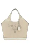 Prada Round Top Handles Geometric Logo Detail Bag In Brown