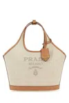 Prada Sand Canvas Handbag In Brown