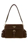 Prada Suede Shoulder Bag With Pockets In Brown