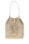 Prada Crystal-embellished Drawstring Bucket Bag In Brown