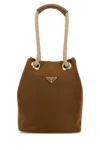 Prada Re-nylon Mariner Bucket Bag With Braided Handles In Brown