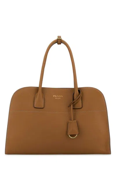 Prada Medium Leather Shopping Handbag 34 X 22 X 15 Cm With 18 Cm Handle Height In Brown