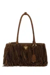 Prada Suede Shoulder Bag With Fringe And Handles In Brown