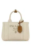 Prada Canvas Shopping Bag Contrast Trim In Brown
