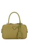 Prada Leather Handbag With Detachable Tag And Top Handles In Green