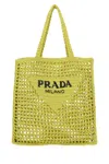 Prada Cedar-colored Crochet Tote Bag With Logo In Green