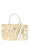 Prada Leather And Raffia Shoulder Bag In Neutral