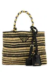 Prada Two-tone Woven Handbag Top Handles In Black