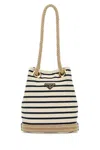 Prada Canvas Bucket Bag Featuring Rope Handles In Pattern