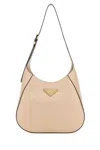 Prada Triangle-logo Leather Shoulder Bag In Neutral