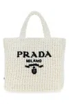 Prada Straw Handbag With Iconic Logoed Triangle In White