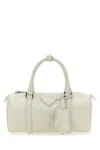 Prada White Leather Small Duffle Bag In White