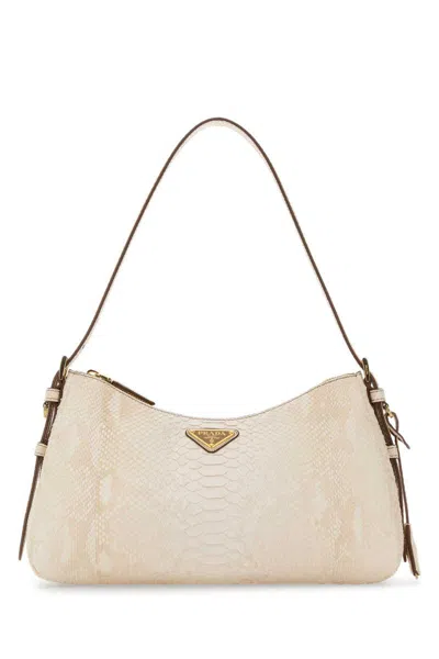 Prada White Logo Shoulder Bag In Neutral