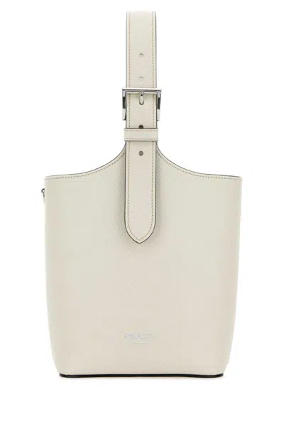 Prada Mini White Leather Shoulder Handbag 15cm X 20cm X 9cm In Black