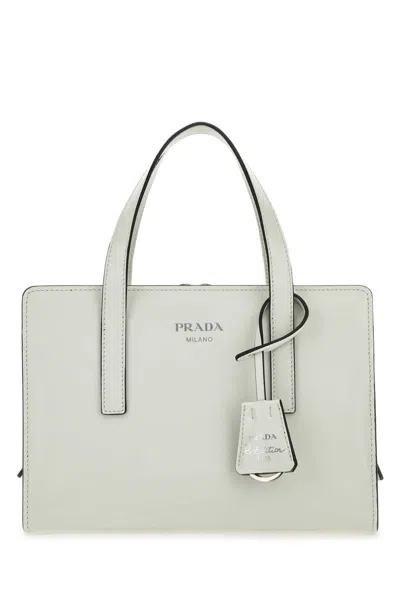 Prada Logo Detailed Top Handle Tote Bag In White