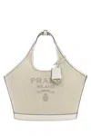 Prada Canvas Top Handle Shoulder Bag In Beige O Tan