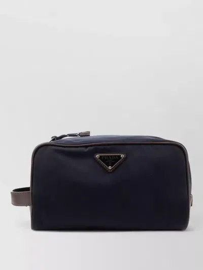 Prada Handheld Clutch Bag Side Handle Detail In Blue