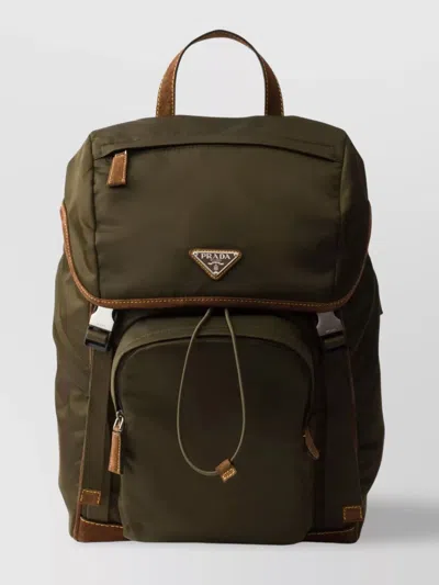 Prada Handle Backpack Front Pocket Shoulder Straps In Silver