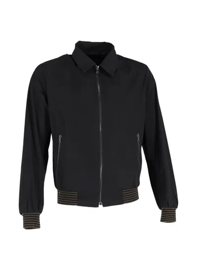 Pre-owned Prada Harrington Stripes Zip Jacket In Black