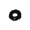 Prada Gathered Black Scrunchie With Triangular Logo Patch In Black