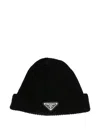 Prada Triangle Logo Cashmere Beanie In Black