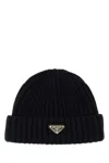 Prada Triangle-logo Ribbed Beanie In Black