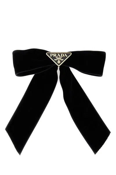 Prada Velvet Bow Hair Clip In Black