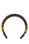 Prada Leather Hairband With Embroidered Floral Motif In Brown
