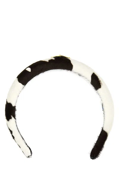 Prada Animal Print Calf Hair Headband In White