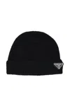 Prada Beanie Hat With Logo In Black
