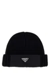Prada Wool And Re-nylon Hat With Triangle Logo In Black