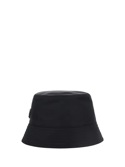 Prada Nylon Bucket Hat Stitched Brim In Black