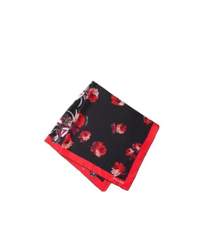 Prada Hawaii And Rose Print Scarf In Red/black