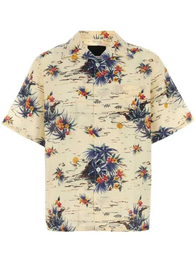 Prada Mens Yellow Printed Short-sleeve Bowling Cotton Shirt In Neutral