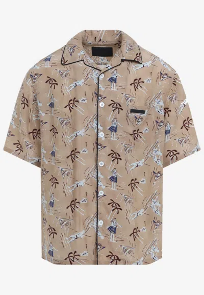 Prada Hawaii Print Short-sleeved Shirt In Neutral