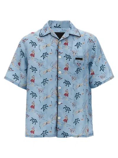 Prada Hawaii-print Viscose Shirt In Blue