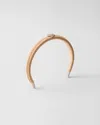 Prada Triangle-logo Interwoven Headband In Tan/white